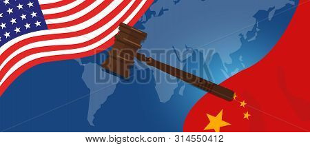 Law Legal Case Trade Tension Or Trade War Between Us And China, Financial Concept Flags Of Usa And C