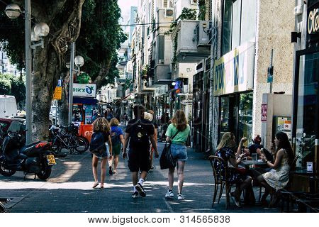 Tel Aviv Israel July 29, 2019 View Of Unknowns Israeli People Walking On Dizengoff Street At Tel Avi