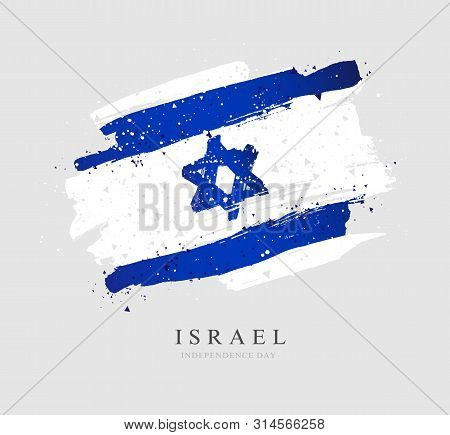Flag Of Israel. Vector Illustration On A Gray Background. Brush Strokes Drawn By Hand. Independence 