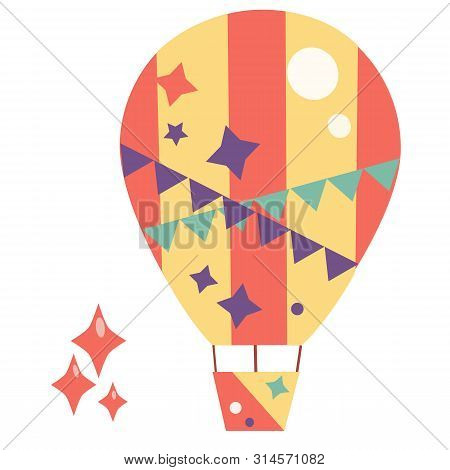 Colorful Hotair Balloon Illustration On White Background. Decorative Kids Image Series.