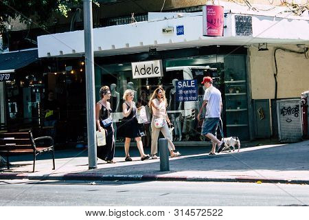 Tel Aviv Israel July 29, 2019 View Of Unknowns Israeli People Walking On Dizengoff Street At Tel Avi