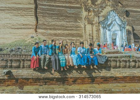 Mingun-myanmar, January 20, 2019 : Unidentified Tourists Come To Visit And Take Photographys At The
