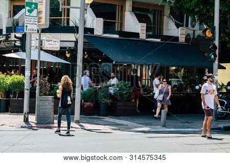 Tel Aviv Israel July 29, 2019 View Of Unknowns Israeli People Walking On Dizengoff Street At Tel Avi