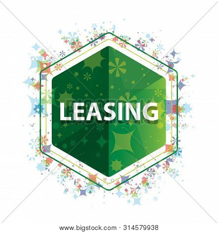 Leasing Isolated On Floral Plants Pattern Green Hexagon Button
