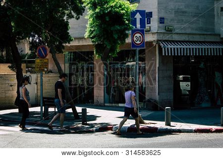 Tel Aviv Israel July 29, 2019 View Of Unknowns Israeli People Walking On Dizengoff Street At Tel Avi