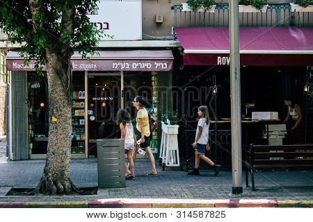 Tel Aviv Israel July 29, 2019 View Of Unknowns Israeli People Walking On Dizengoff Street At Tel Avi