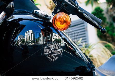 Tel Aviv Israel July 29, 2019 View Of A Harley Davidson Screamin Eagle 110 Parked In The Street In T