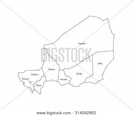 Vector Isolated Illustration Of Simplified Administrative Map Of Niger. Borders And Names Of The Reg