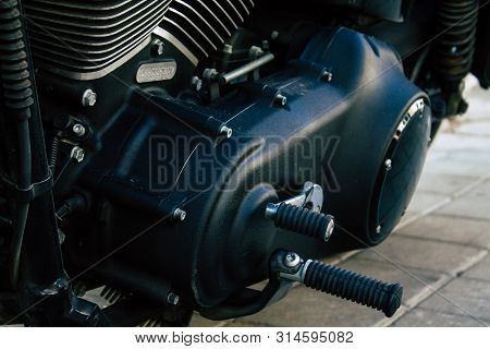 Tel Aviv Israel July 29, 2019 View Of A Harley Davidson Screamin Eagle 110 Parked In The Street In T