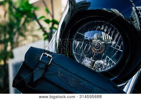 Tel Aviv Israel July 29, 2019 View Of A Harley Davidson Screamin Eagle 110 Parked In The Street In T