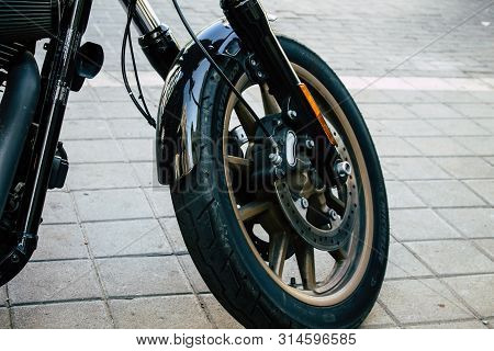 Tel Aviv Israel July 29, 2019 View Of A Harley Davidson Screamin Eagle 110 Parked In The Street In T