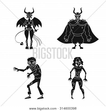 Isolated Object Of Creature And Devilry Sign. Collection Of Creature And Halloween Vector Icon For S