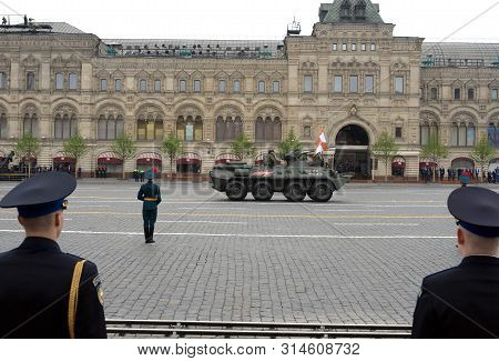 Moscow, Russia - May 9, 2019: Armored Personnel Carrier Btr-82a Of The Russian Armed Forces During T
