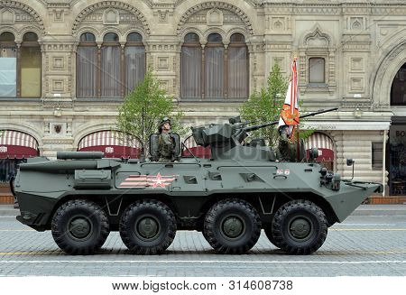 Moscow, Russia - May 9, 2019: Armored Personnel Carrier Btr-82a Of The Russian Armed Forces During T