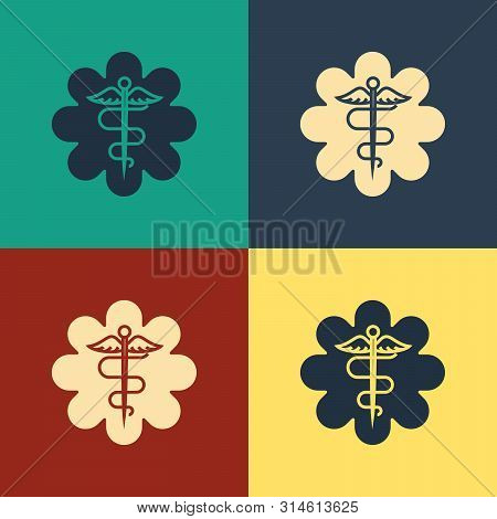 Color Emergency Star - Medical Symbol Caduceus Snake With Stick Icon Isolated On Color Background. S