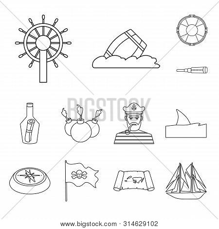 Vector Design Of Treasure And Ocean Symbol. Set Of Treasure And Nautical Stock Vector Illustration.
