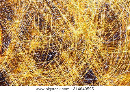 Glittering Yellow Blue Lines In A Semicircle, Lights, Background