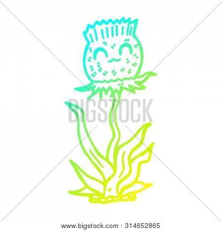 cold gradient line drawing of a cartoon thistle