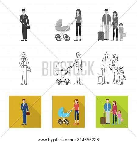 Vector Illustration Of Character And Avatar Icon. Set Of Character And Portrait Vector Icon For Stoc