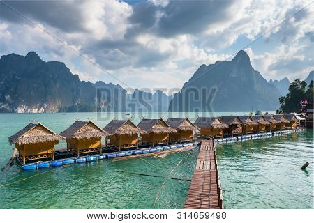 Raft houses on Cheow Lan lake in Khao Sok National Park, Thailand