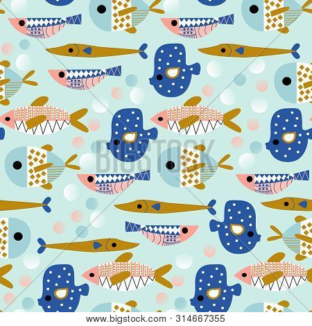 Cute Fish In A Seamless Pattern Design