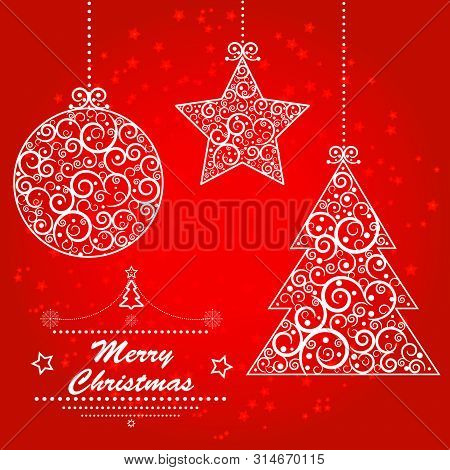 Christmas Card Red Vector Background Illustration Ornaments