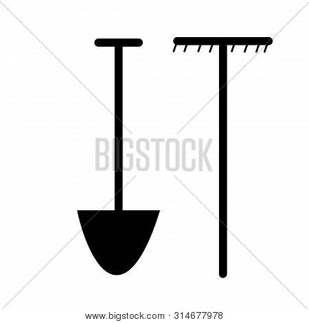 Shovel And Rake Icon Or Sign Isolated On White Background. Vector Illustration.
