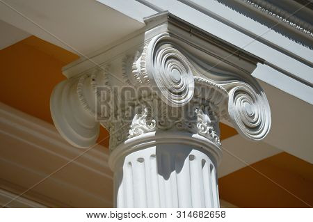 Well Restored White Pilaster Of Classic Colonnade