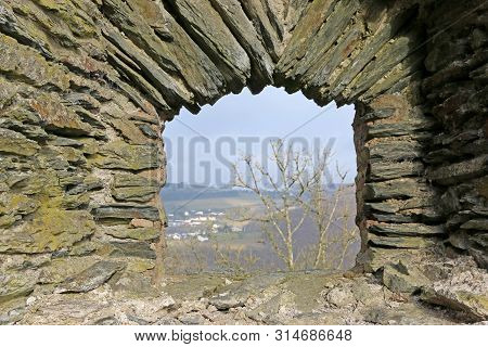 Stone Window In Bourscheid Castle In Luxembourg
