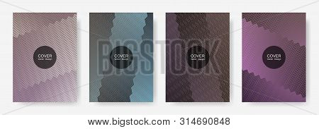 Zig Zag Lines Halftone Banner Templates Set, Vector Backgrounds For Cover Layouts. Futuristic Zig Za