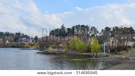 Beautiful Lake And Mountain In Yamanashi, Japan
