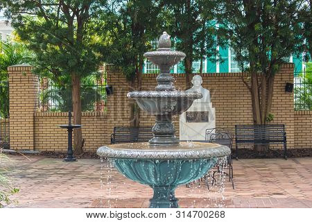 Tampa Bay, Florida. July 12, 2019 . Vintage Fountain In Ybor City State Museum 2
