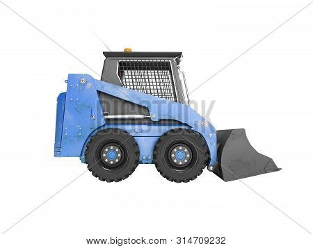 Construction Machinery Blue Mini Loader Side View 3d Render On White Background No Shadow