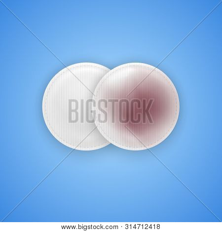 The Icons For Skin Care, Cosmetic Cotton Pads On Blue Background, Dirty And Clean Cotton Pads For Ma