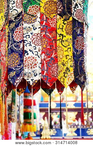These Are The Colourful Designed Strips Decorated In A Budhhist Monastery. This Is A Kind Of Holy Th
