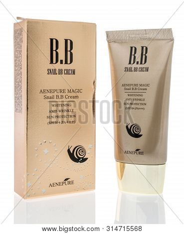 Winneconne, Wi - 29 June 2019 : A Package Of B.b Aenepure Magic Anti-wrinkle Cream On An Isolated Ba