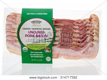 Winneconne, Wi - 21 July 2019 : A Package Of Orgainc Prairie Organic Hardwood Smoked Uncured Bacon O