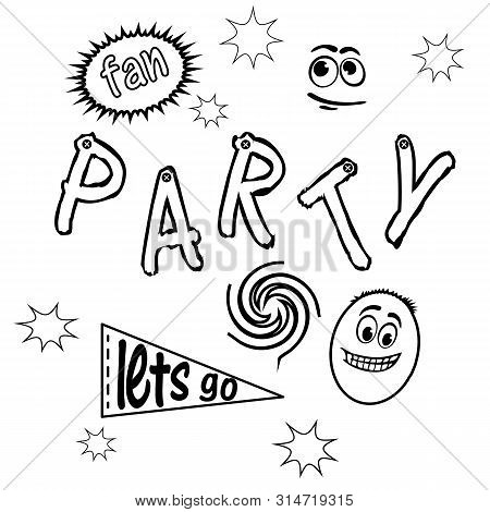 Party, Celebration Line Web Icons Set. Confetti, Cocktail, Guitar, Beer, Gift, Flag Balloon Firework