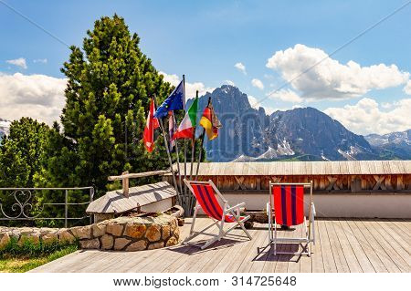 Beautiful View To Place Of Rest With Sunbeds Near Funicular Col Raiser, Captured With One Of The Dol