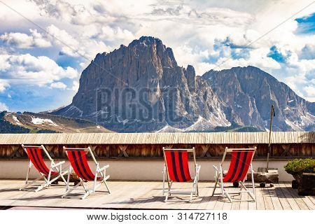 Beautiful View To Place Of Rest With Sunbeds Near Funicular Col Raiser, Captured With One Of The Dol
