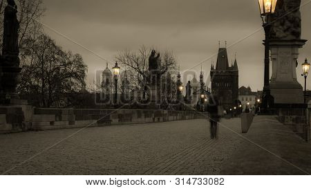 Almost Empty Charles Bridge In The Early Morning.