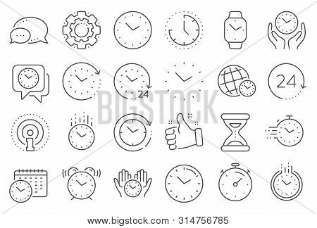 Time And Clock Line Icons. Timer, Alarm And Smartwatch. Time Management, 24 Hour Clock, Deadline Ala