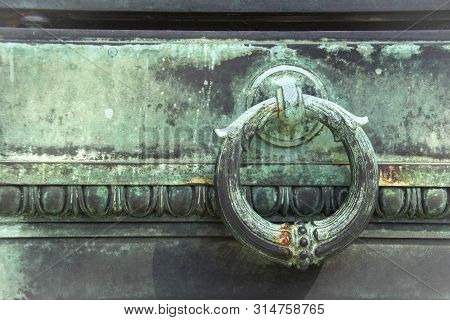 Vintage Metal Crypt Door That Is Green From Patina