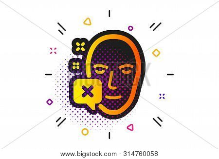 Human Profile Sign. Halftone Circles Pattern. Face Declined Icon. Facial Identification Error Symbol
