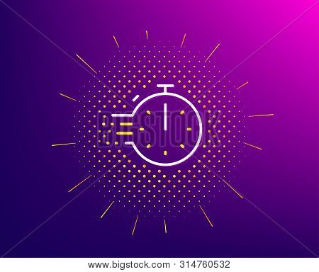 Cooking Timer Line Icon. Halftone Pattern. Frying Stopwatch Sign. Food Preparation Symbol. Gradient 