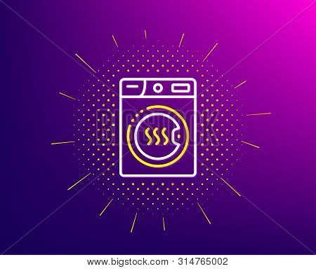 Dryer Machine Line Icon. Halftone Pattern. Laundry Service Sign. Dry Clothing Symbol. Gradient Backg