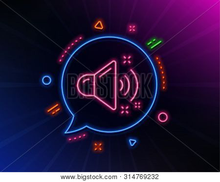 Loud Sound Line Icon. Neon Laser Lights. Music Sound Sign. Musical Device Symbol. Glow Laser Speech 