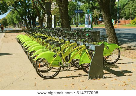 Buenos Aires, Argentina - March 30, 2018 : Bicycle Parking Station Of The Ecobici, Free Sharing Bike