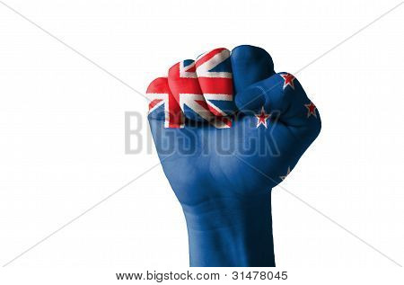 Fist Painted In Colors Of New Zealand Flag