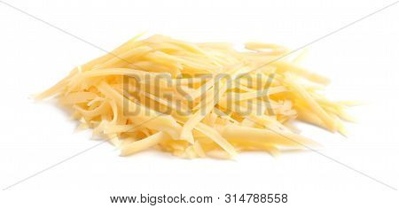 Heap Of Grated Delicious Cheese On White Background